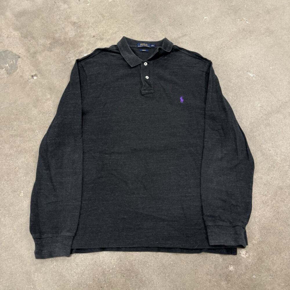 Polo Ralph Lauren Slim Fit Charcoal Polo Long Sleeve Shirt Pony Mens XXL